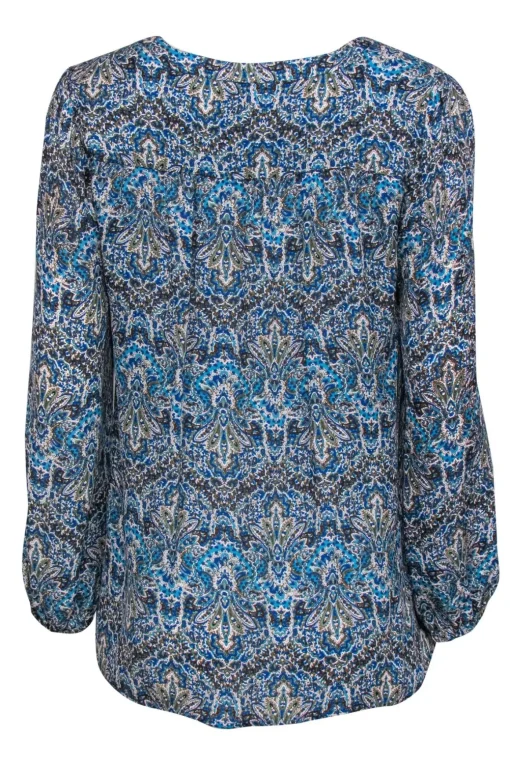 Joie - Blue & Brown Paisley Printed Silk Blouse Sz M
