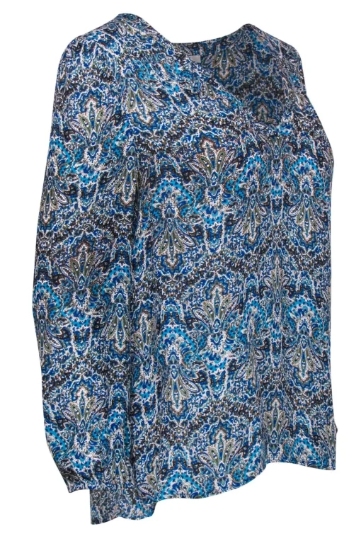 Joie - Blue & Brown Paisley Printed Silk Blouse Sz M