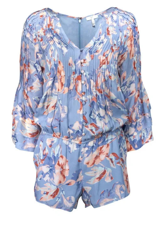 Joie - Blue & Pink Floral Romper w/ Micropleats Sz XS