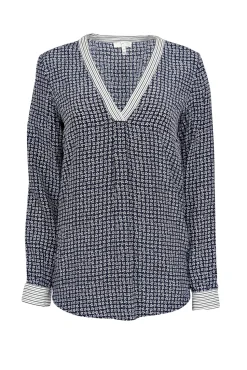 Joie - Blue & White Star Print w/ Stripe Trim Long Sleeve Top Sz XS