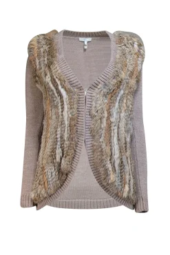 Joie - Brown Knit Cardigan w/ Rabbit Fur Front Sz XS