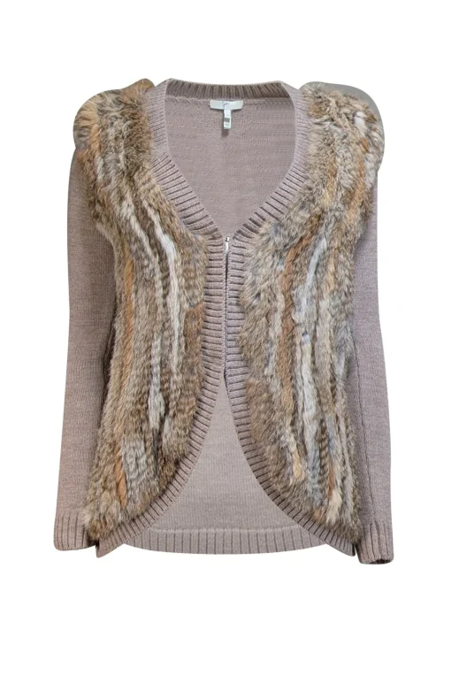 Joie - Brown Knit Cardigan w/ Rabbit Fur Front Sz XS
