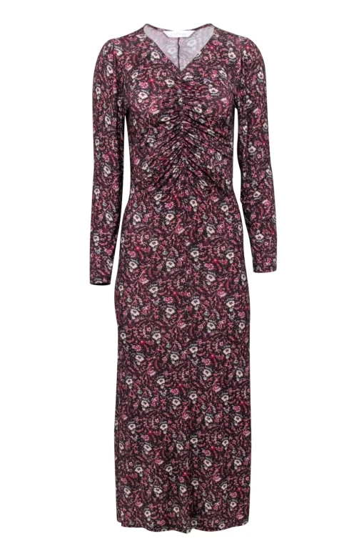 Joie - Brown w/ Multicolor Floral Print Ruched Maxi Dress Sz S