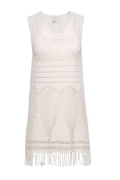 Joie - Cream Crochet Sleeveless Dress w/ Fringe Hem Sz XXS