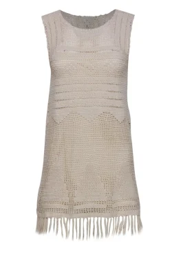 Joie - Cream Crochet Sleeveless Dress w/ Fringe Hem Sz XXS