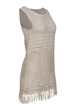 Joie - Cream Crochet Sleeveless Dress w/ Fringe Hem Sz XXS