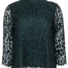 Joie - Dark Green Lace Mock Neck Top Sz XXS