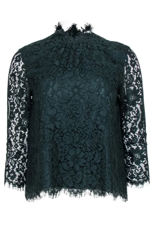 Joie - Dark Green Lace Mock Neck Top Sz XXS