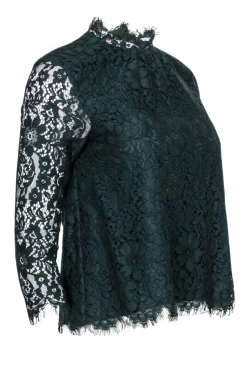 Joie - Dark Green Lace Mock Neck Top Sz XXS