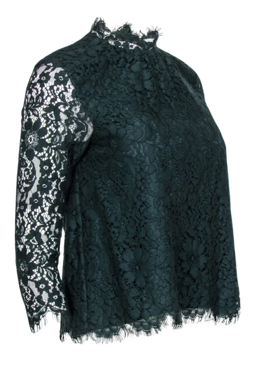 Joie - Dark Green Lace Mock Neck Top Sz XXS