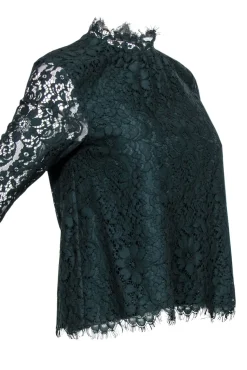 Joie - Dark Green Lace Mock Neck Top Sz XXS