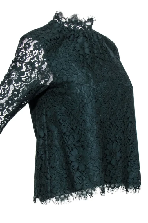 Joie - Dark Green Lace Mock Neck Top Sz XXS