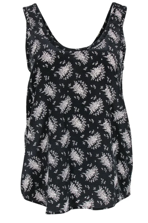 Joie - Dark Grey & White Floral Print Silk Tank Sz S