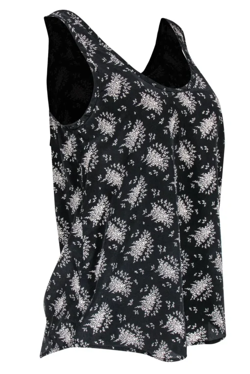 Joie - Dark Grey & White Floral Print Silk Tank Sz S