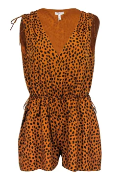 Joie - Dark Orange & Black Leopard Print Sleeveless Romper Sz S