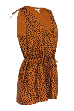 Joie - Dark Orange & Black Leopard Print Sleeveless Romper Sz S
