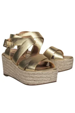 Joie - Gold Strappy Woven Platform Wedges Sz 9