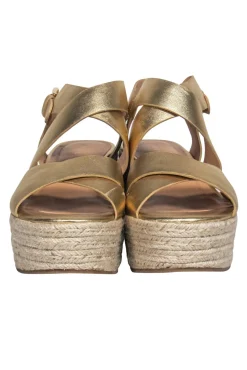 Joie - Gold Strappy Woven Platform Wedges Sz 9