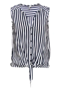 Joie - Navy & White Striped Button-Up Silk Tank w/ Tie Sz XS