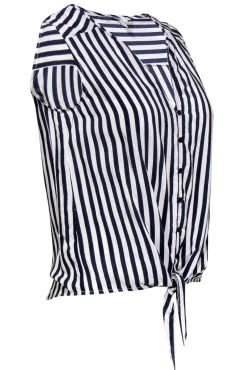 Joie - Navy & White Striped Button-Up Silk Tank w/ Tie Sz XS