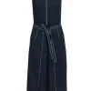 Joie - Navy Cropped Wide Leg Draped Jumpsuit w/ Tie & White Stitching Sz 2