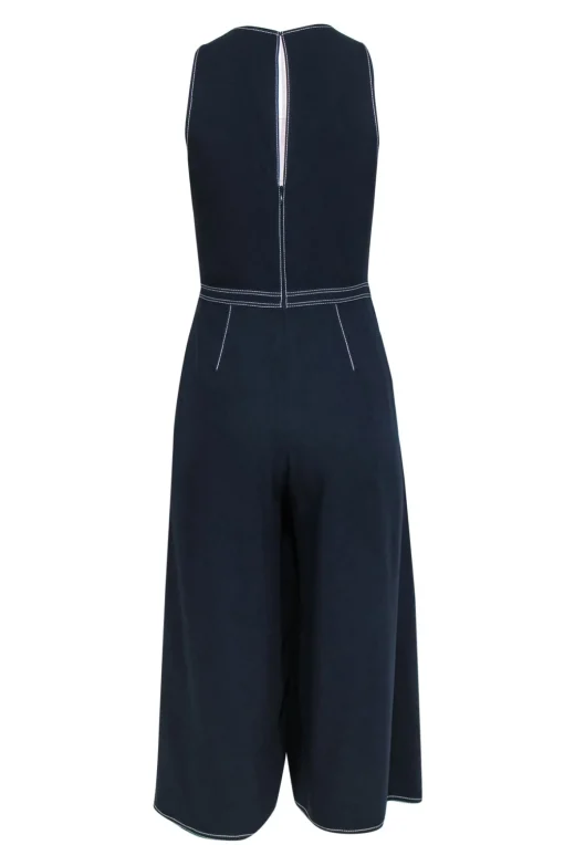 Joie - Navy Cropped Wide Leg Draped Jumpsuit w/ Tie & White Stitching Sz 2