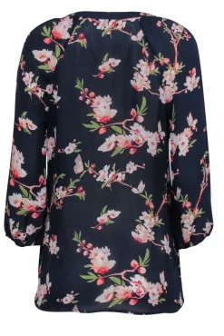Joie - Navy Sheer Floral Print Button Down Silk Blouse Sz M