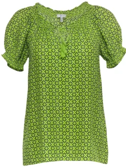 Joie - Neon Green Star Print Blouse w/ Tassels Sz XS