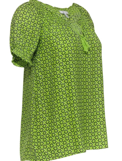 Joie - Neon Green Star Print Blouse w/ Tassels Sz XS