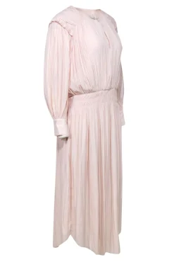 Joie - Pale Pink Pleated Ruffled Long Sleeve Maxi Dress Sz L