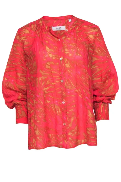 Joie - Pink & Brown Printed Long Sleeve Button Down Shirt Size S