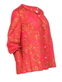 Joie - Pink & Brown Printed Long Sleeve Button Down Shirt Size S