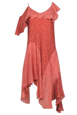 Joie - Pink & Red Silk One Shoulder Dress Sz XXS