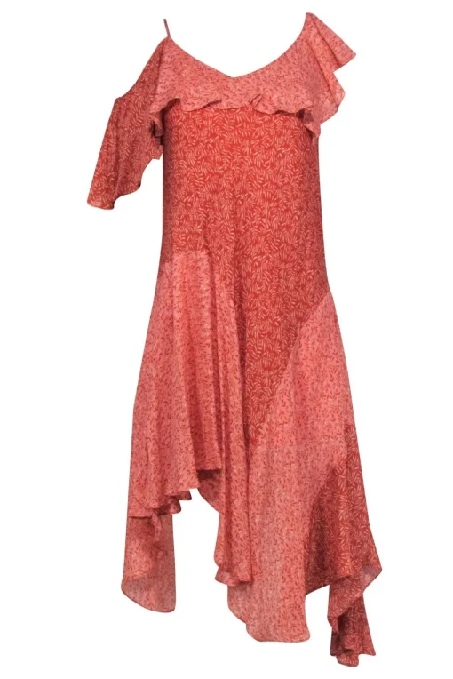 Joie - Pink & Red Silk One Shoulder Dress Sz XXS