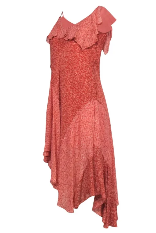 Joie - Pink & Red Silk One Shoulder Dress Sz XXS