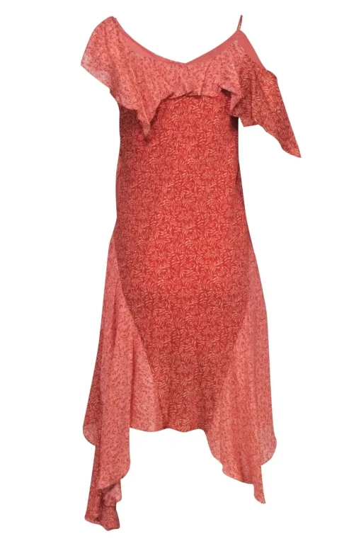 Joie - Pink & Red Silk One Shoulder Dress Sz XXS