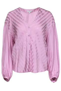 Joie - Pink Satin Striped Button-Up Blouse Sz S