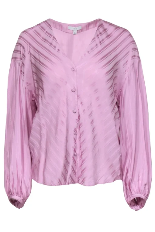 Joie - Pink Satin Striped Button-Up Blouse Sz S