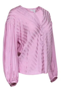 Joie - Pink Satin Striped Button-Up Blouse Sz S