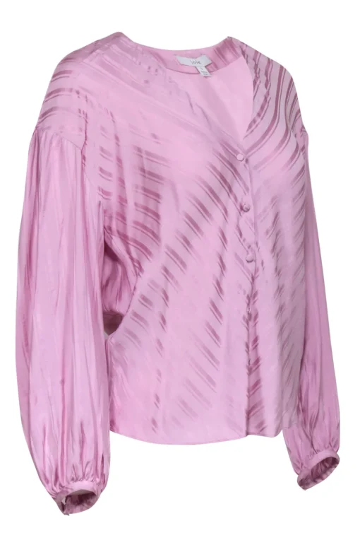 Joie - Pink Satin Striped Button-Up Blouse Sz S
