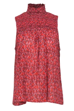 Joie - Red & Pink Patterned Silk Mock Neck Sleeveless Top Sz M