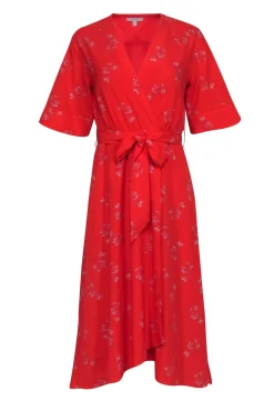 Joie - Red Floal Print Short Sleeve Wrap Dress Sz XXS