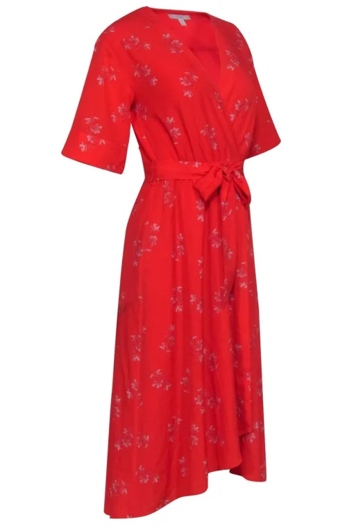 Joie - Red Floal Print Short Sleeve Wrap Dress Sz XXS