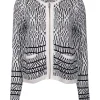 Joie - White & Black Print Knit Zipper Front Cardigan Sz M