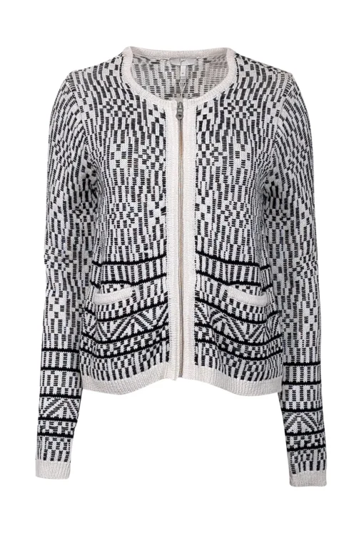 Joie - White & Black Print Knit Zipper Front Cardigan Sz M