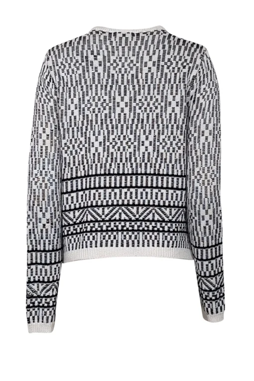 Joie - White & Black Print Knit Zipper Front Cardigan Sz M