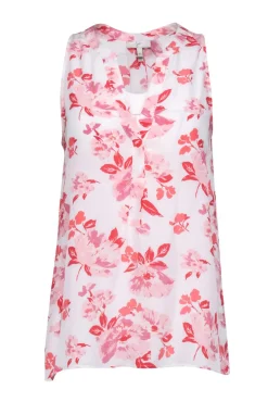 Joie - White & Pink Sleeveless Floral Print Silk Top Sz XS