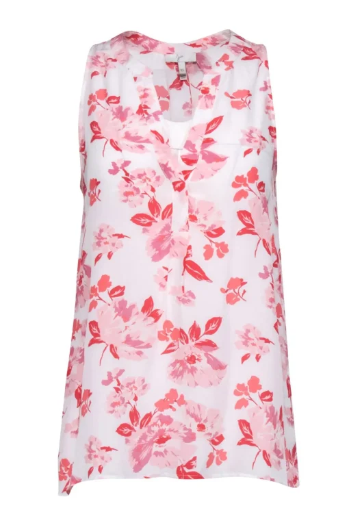 Joie - White & Pink Sleeveless Floral Print Silk Top Sz XS