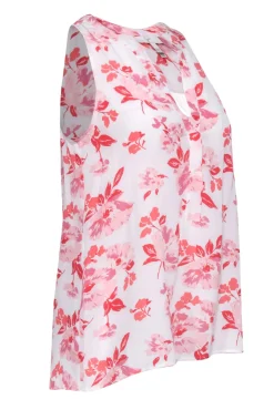 Joie - White & Pink Sleeveless Floral Print Silk Top Sz XS