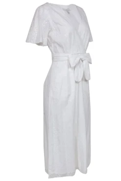 Joie - White Cotton Short Sleeve Eyelet Maxi Dress Sz 2